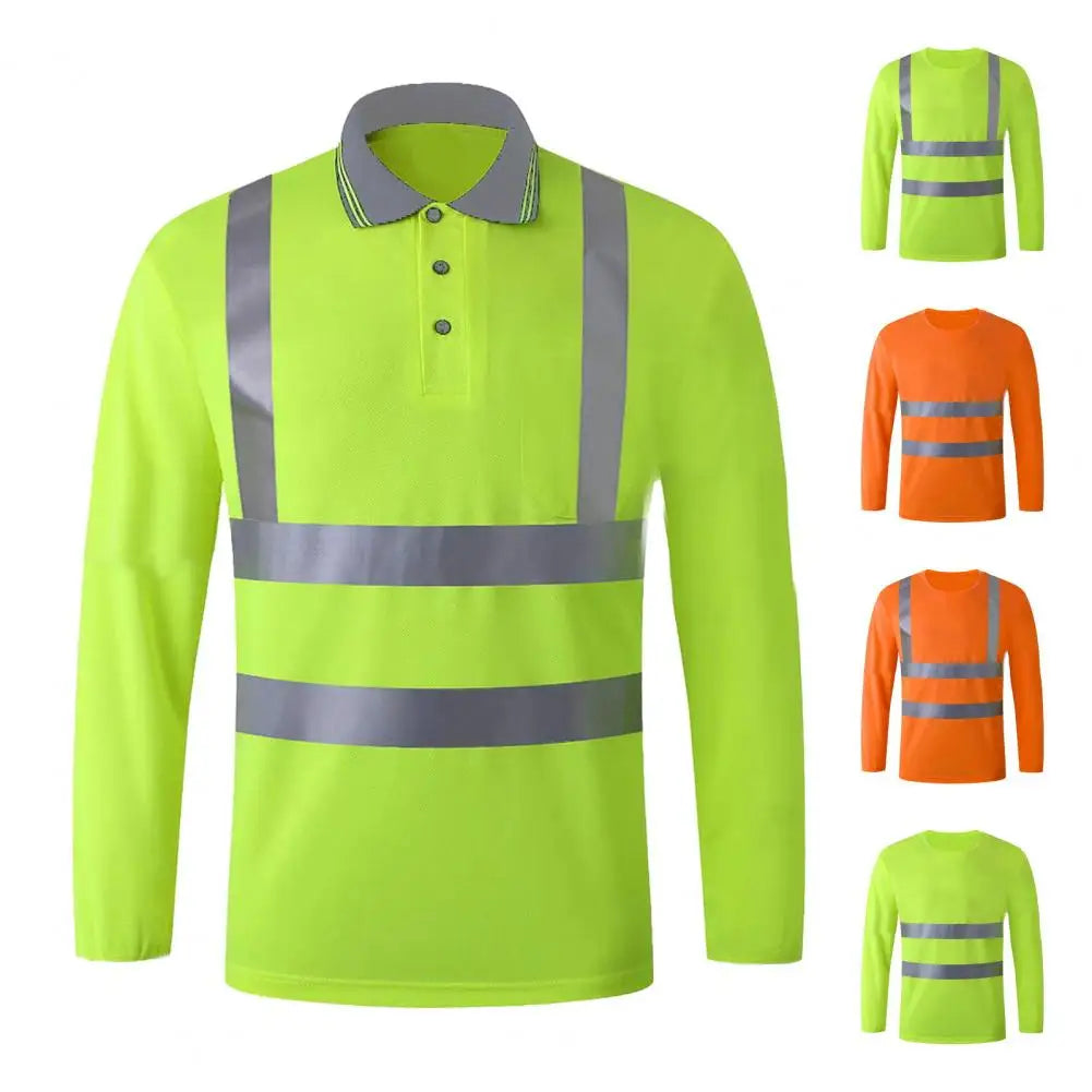 1Pc Reflective T-Shirt Quick Dry Round Neck/Lapel Reflective Shirts Men's Clothing High Visibility Safety Vest for Night Running