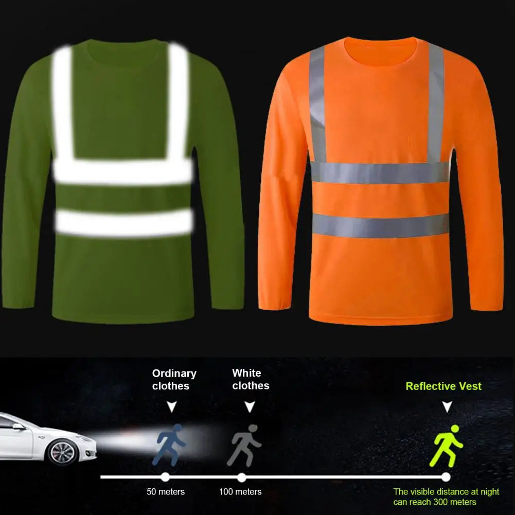 1Pc Reflective T-Shirt Quick Dry Round Neck/Lapel Reflective Shirts Men's Clothing High Visibility Safety Vest for Night Running