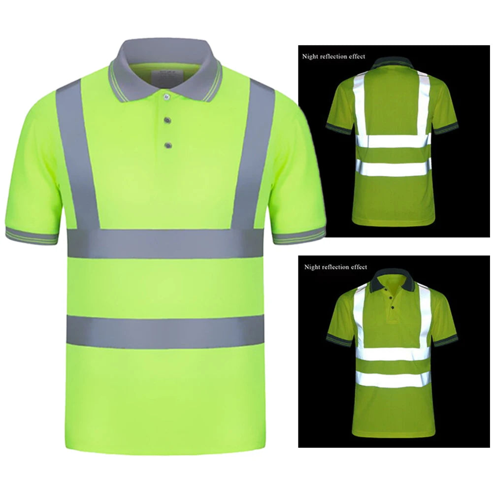 1Pc Reflective T-Shirt Quick Dry Round Neck/Lapel Reflective Shirts Men's Clothing High Visibility Safety Vest for Night Running